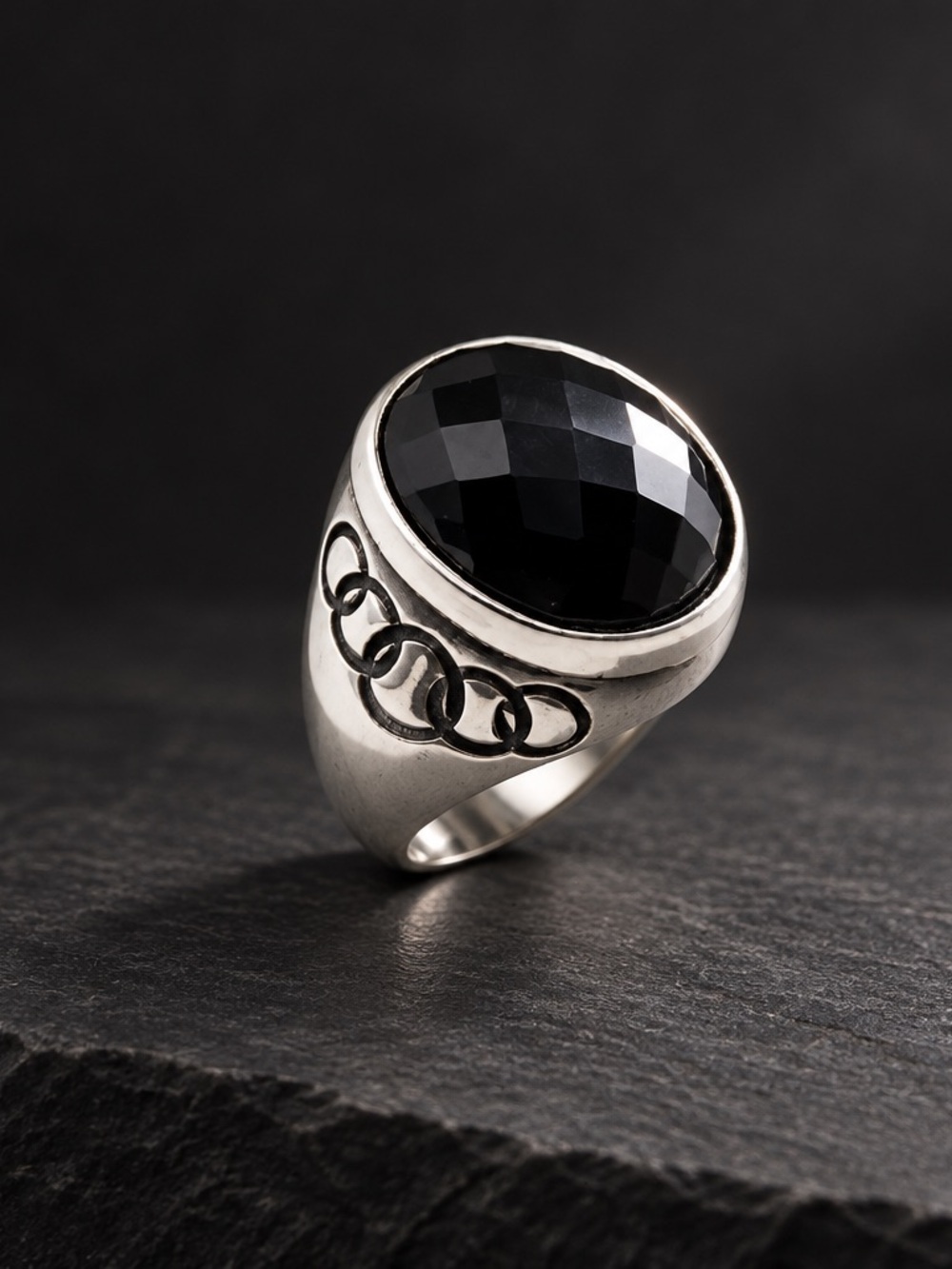 Size 9 Sterling Silver Black Nephrite Jade Signet Ring